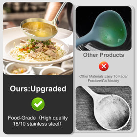 Mamajardin dishwasher-safe stainless ladle for quick and easy cleanup.