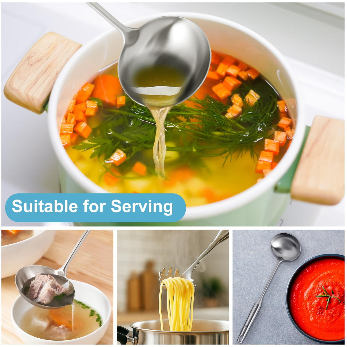 Mamajardin professional-grade kitchen ladle for home or restaurant use.