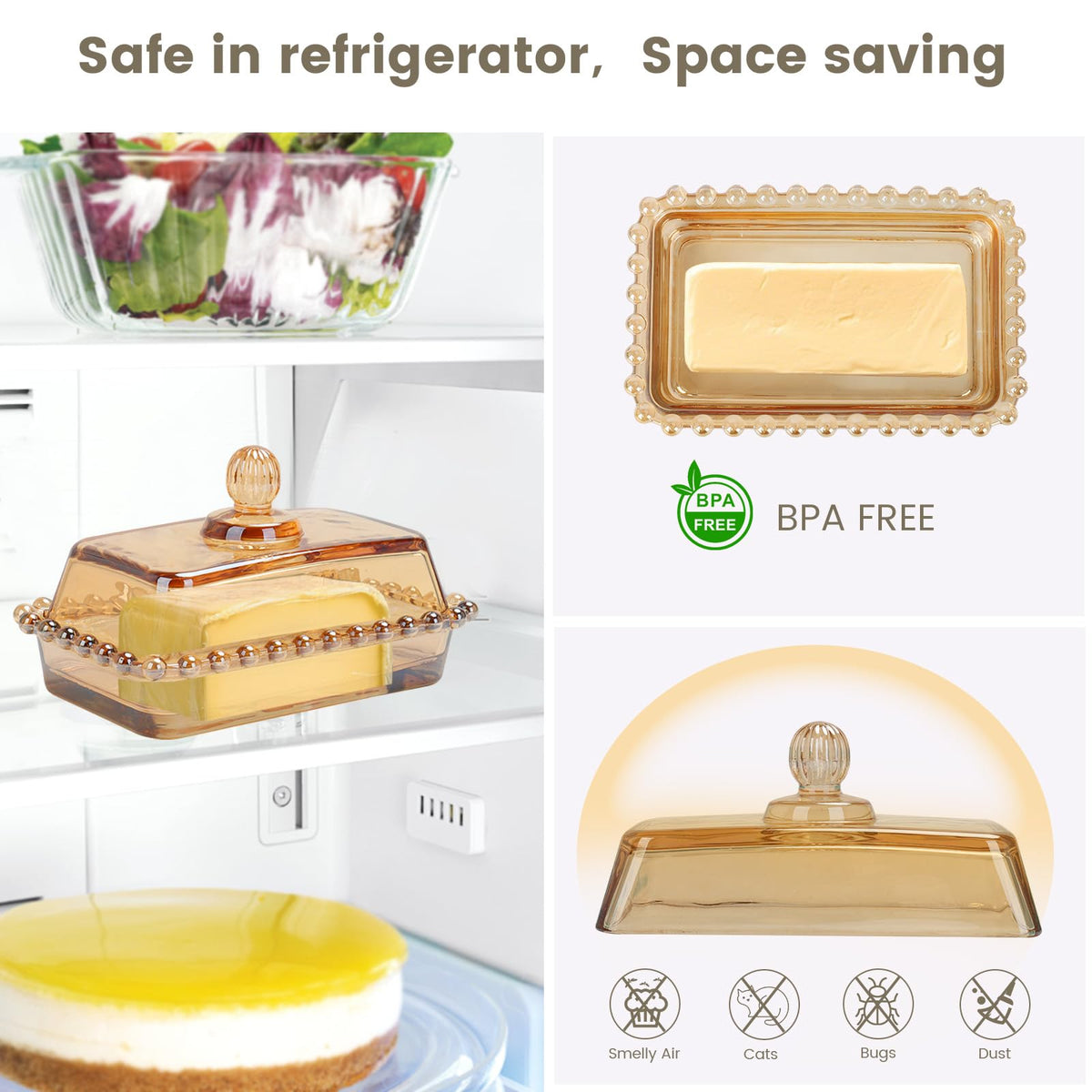 Mamalucky butter dish with lid open for easy butter serving.