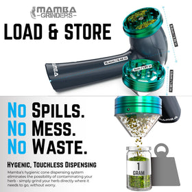 Mamba grinder's high-powered metal head enables fast grinding and aroma release.