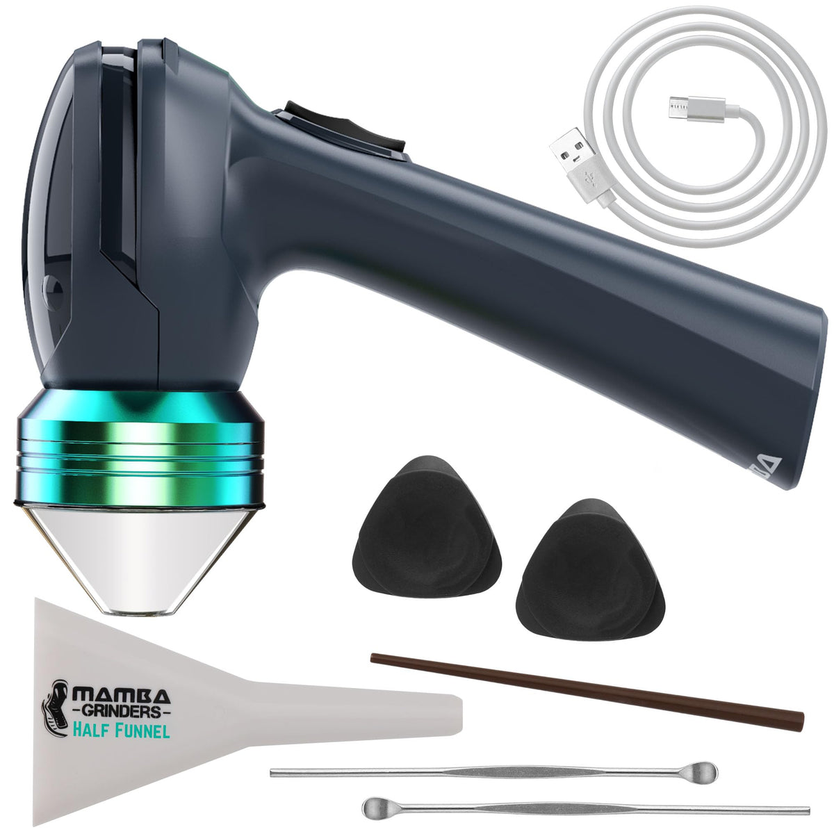 Mamba electric grinder with USB recharge for quick, mess-free spice prep.