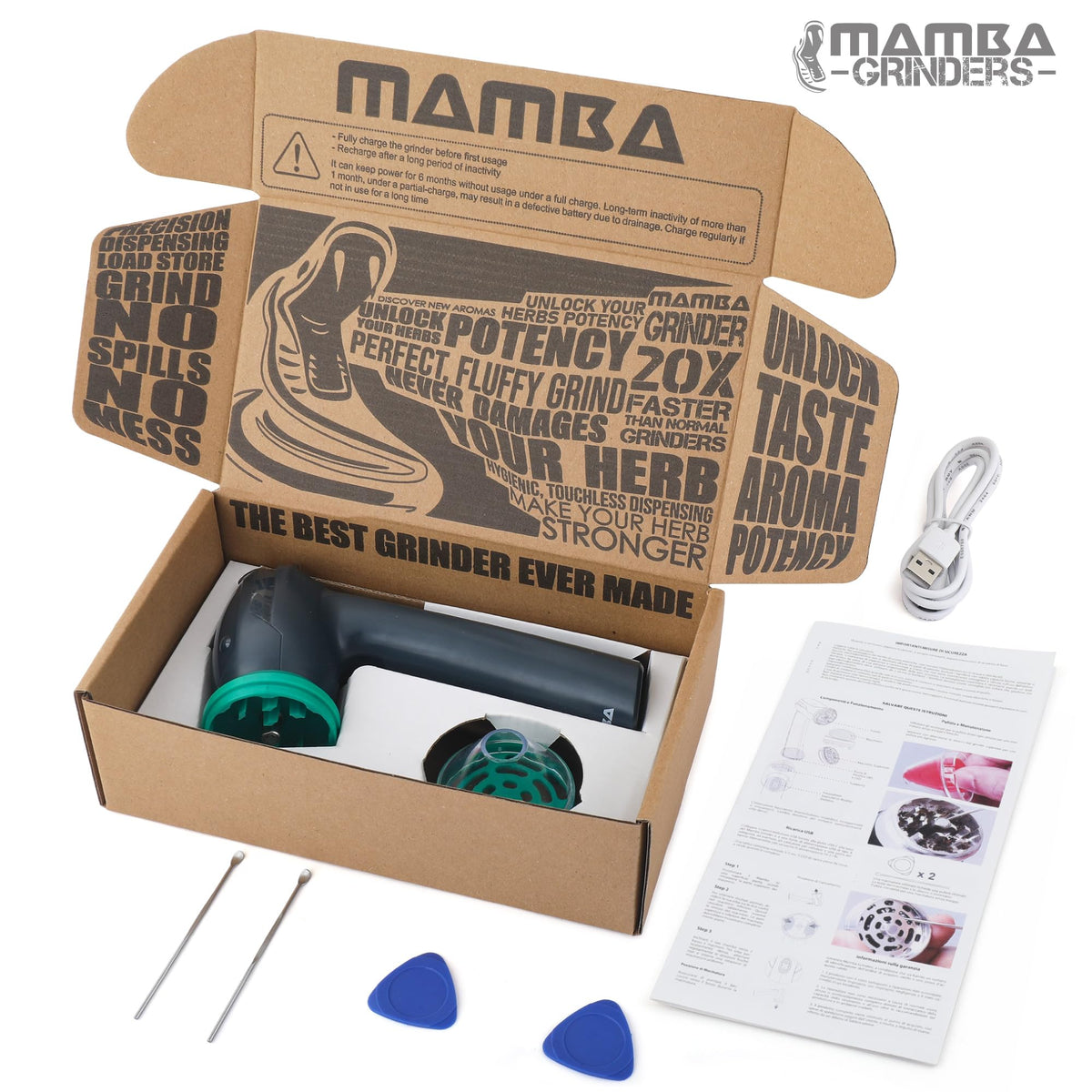 Mamba Lite in-use shot ready for quick pinch grinding of dried herbs.