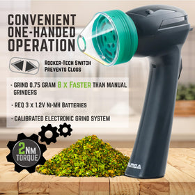 Mamba Lite spout-dispense image demonstrating mess-free herb grinding.