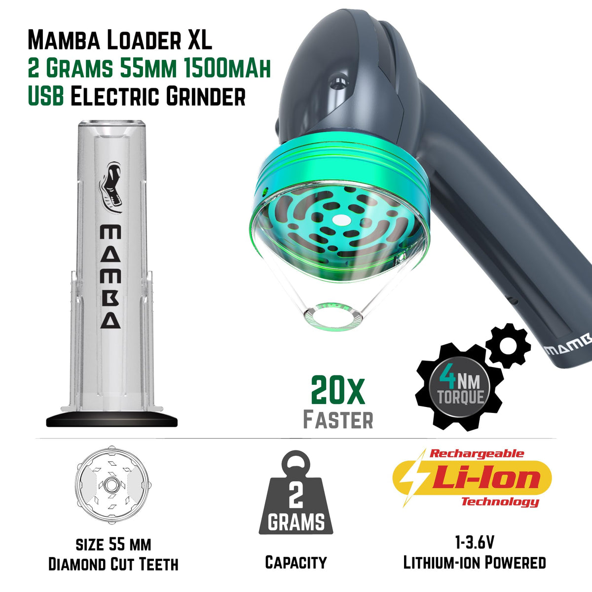 Mamba Loader XL top view highlights simple controls and reliable USB recharge.