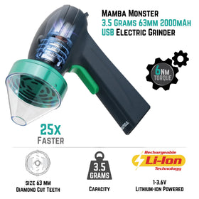 Mamba Monster 3.5g USB grinder charging via USB-C for convenient use.