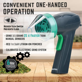 Mamba Monster 3.5g USB grinder half-funnel design minimizes spills.