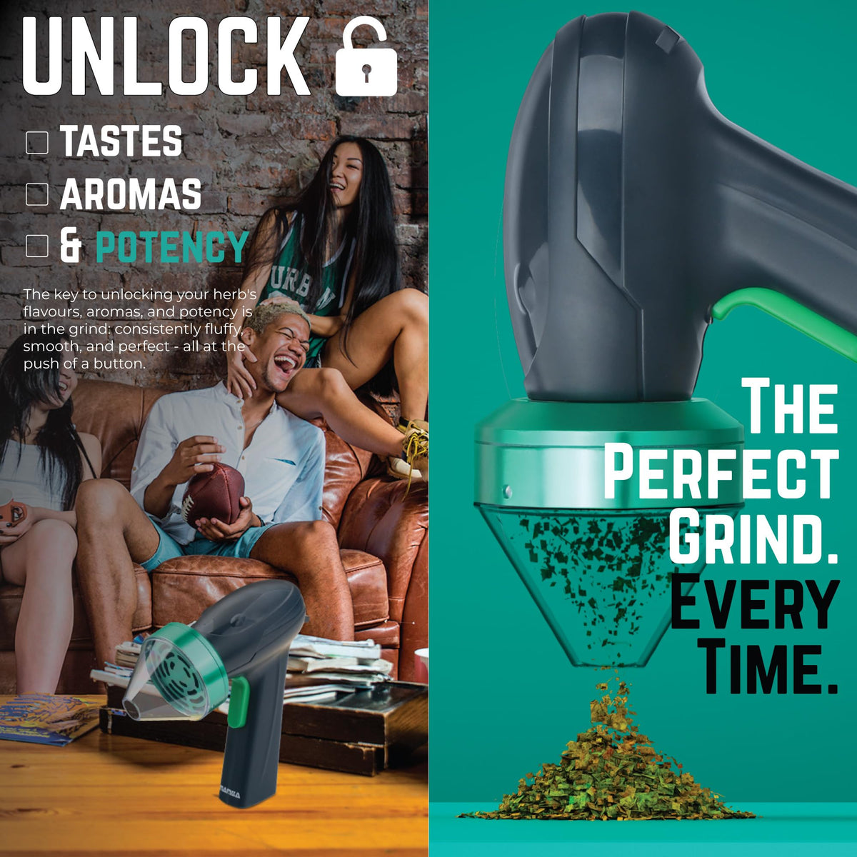 Mamba Monster 3.5g USB grinder metal teeth deliver consistent texture.