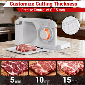 Mangoct Meat Slicer 150W motor delivers reliable slicing power for home use.