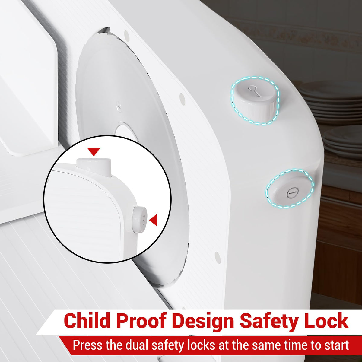 Mangoct Meat Slicer dual safety lock adds peace of mind during quick slicing sessions.