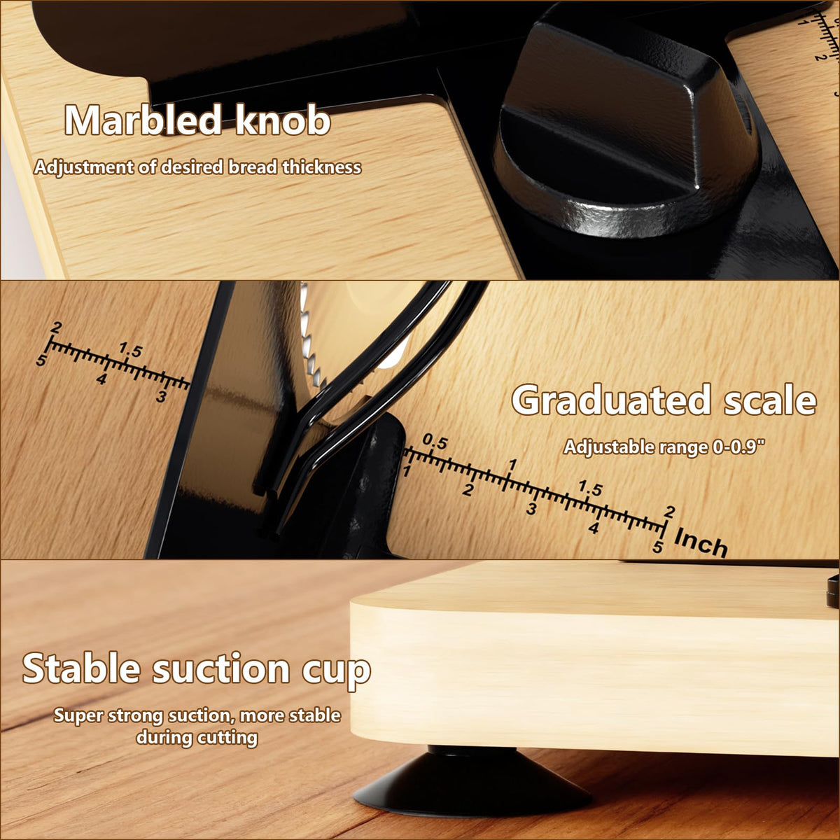 Mangoct suction cup stabilizes the slicer on the countertop during slicing.
