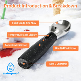 Mangoin heated ice cream scoop beige finish for kitchen display.