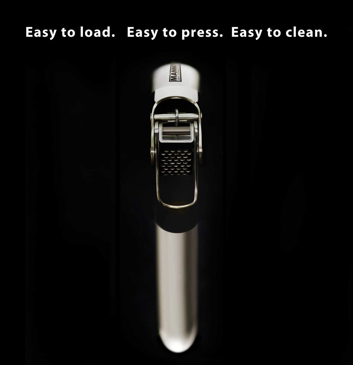 MANNKITCHEN garlic press handle close-up highlighting ergonomic leverage