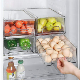 MANO stackable refrigerator drawer organizers that maximize space and reduce clutter.