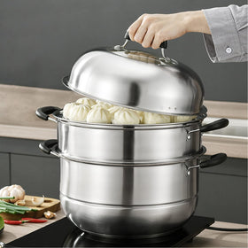 MANO steamer pot with lid showcases arch design for more cooking space and even steam