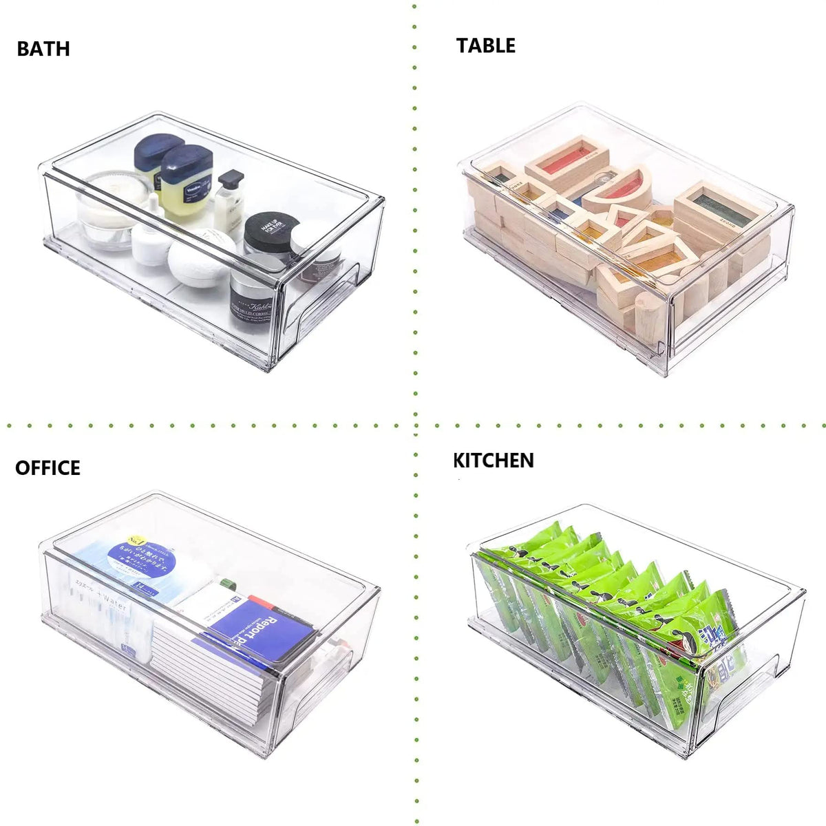 MANO transparent walls provide a clear view to locate items quickly.