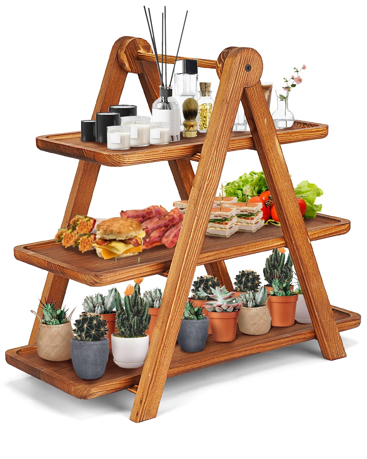 Manspdier extra-large wooden 3-tier tray on ladder for party servings