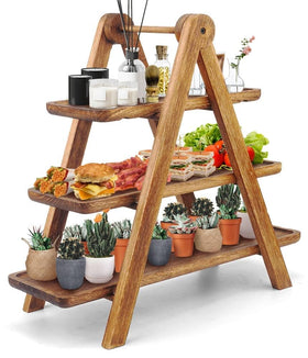 Manspdier Wood 3-Tier Serving Tray assembled shows sturdy, stackable party display.