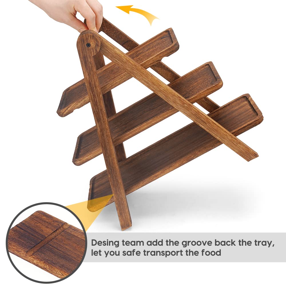 Manspdier Wood 3-Tier Serving Tray ladder design emphasizes stable, collapsible configuration.