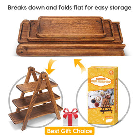 Manspdier Wood 3-Tier Serving Tray on table top used for cheese and charcuterie.
