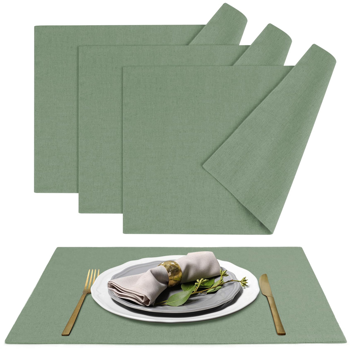 MANSPHIL sage green placemats front view protecting the table with clean lines