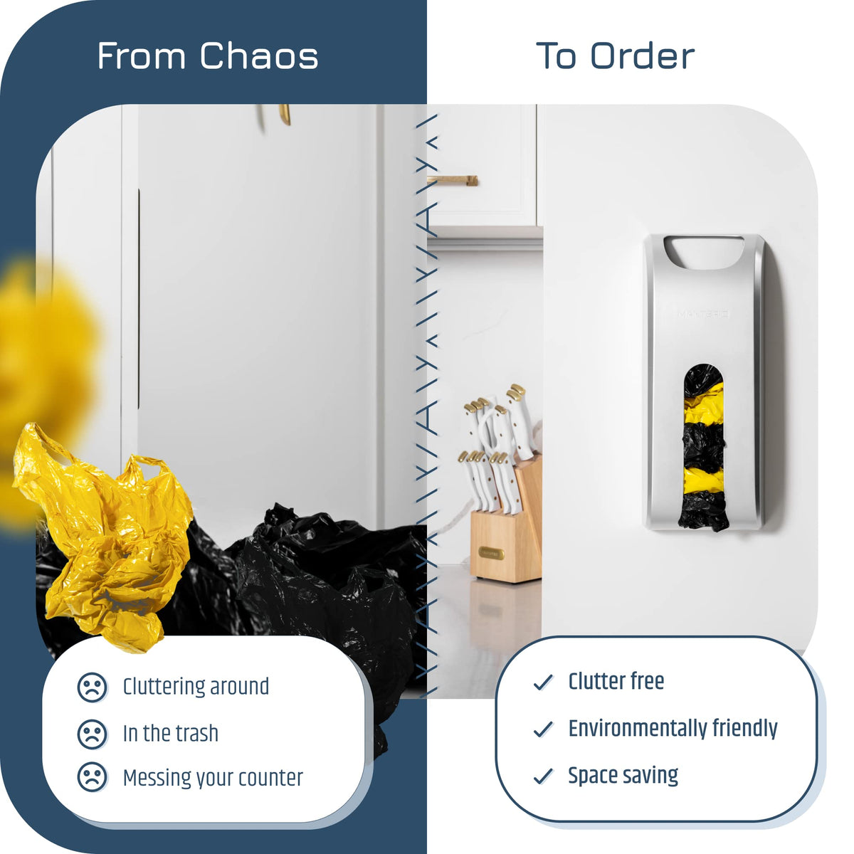 Manterio top-opening bag dispenser enables quick bag storage and retrieval.