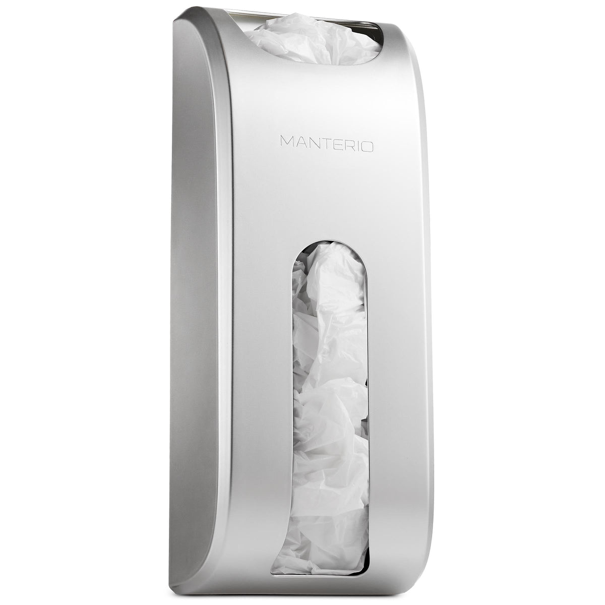 Manterio wall-mount bag dispenser in silver keeps pantry organized and ready.