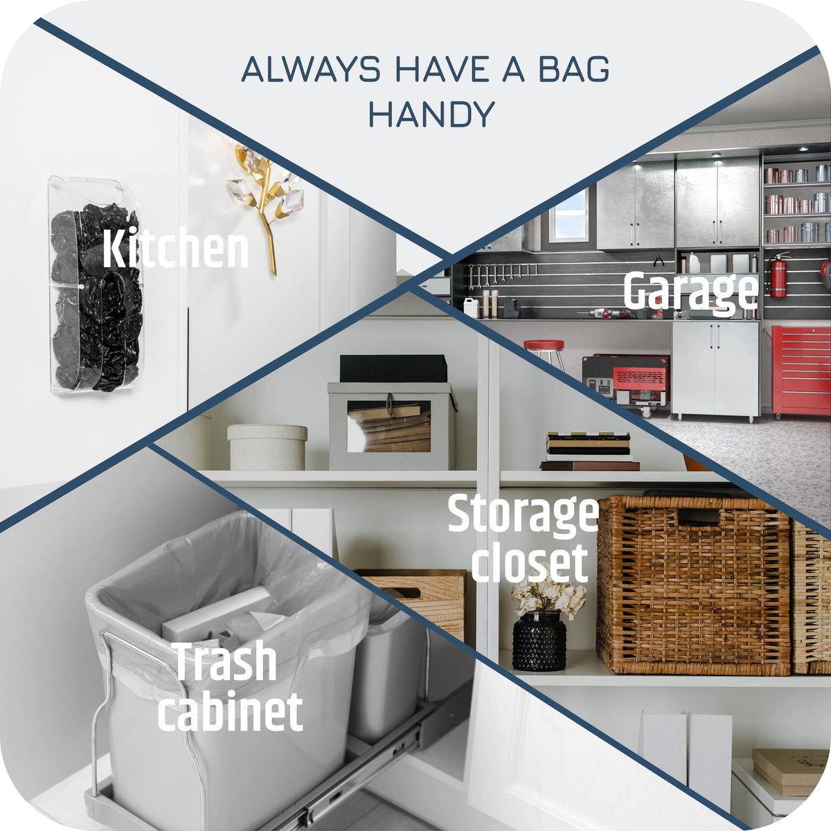 Manterio organized kitchen space with bags ready for shopping.