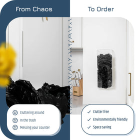 Manterio wall-mounted bag organizer on wall for compact storage.