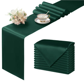 Manyshofu satin dark green table runner on table for elegant dining