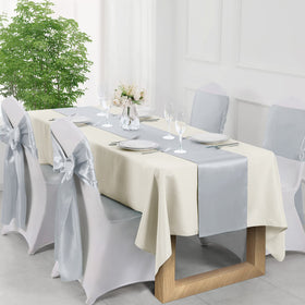 Manyshofu satin table runner used in a banquet setting to elevate table presentation.