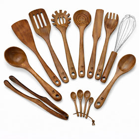 MAPLE MILL teak spoons set for everyday stirring and serving with ease.