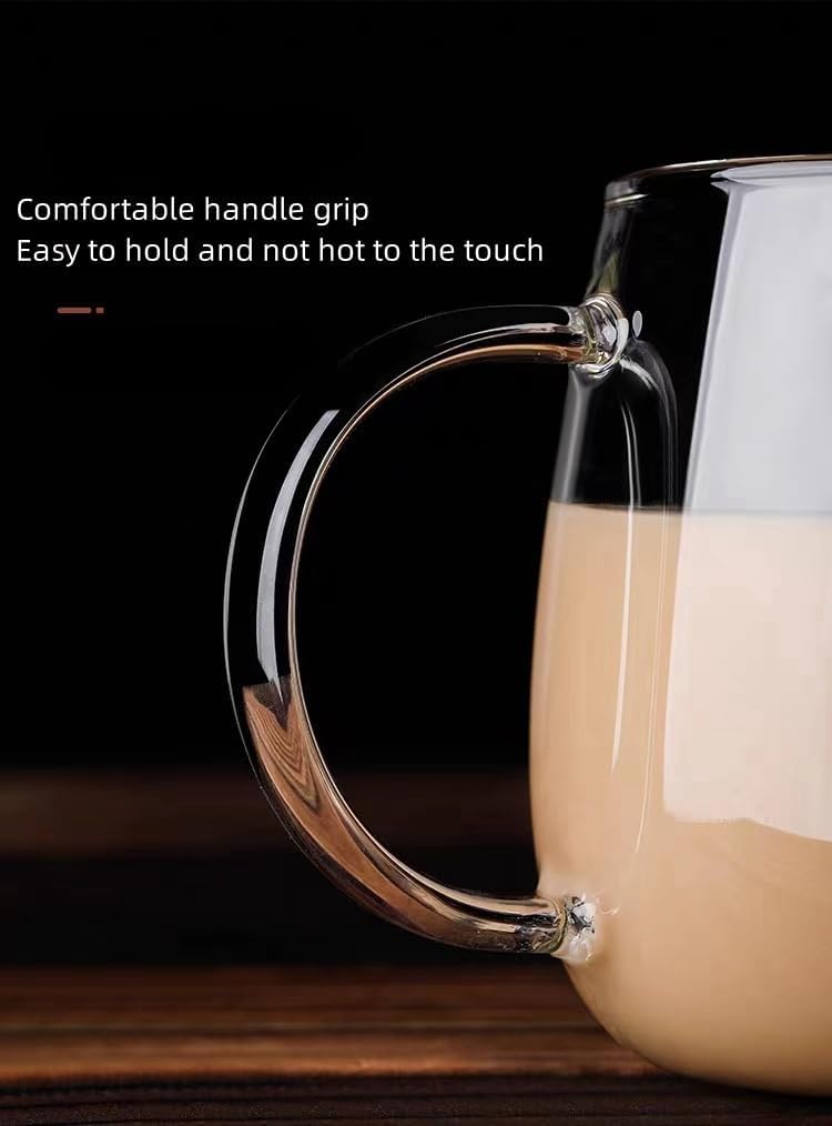 MAQQL clear glass mug presented as a gift-ready option with colorful handle