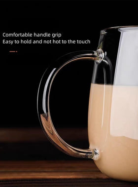 MAQQL clear glass mug presented as a gift-ready option with colorful handle