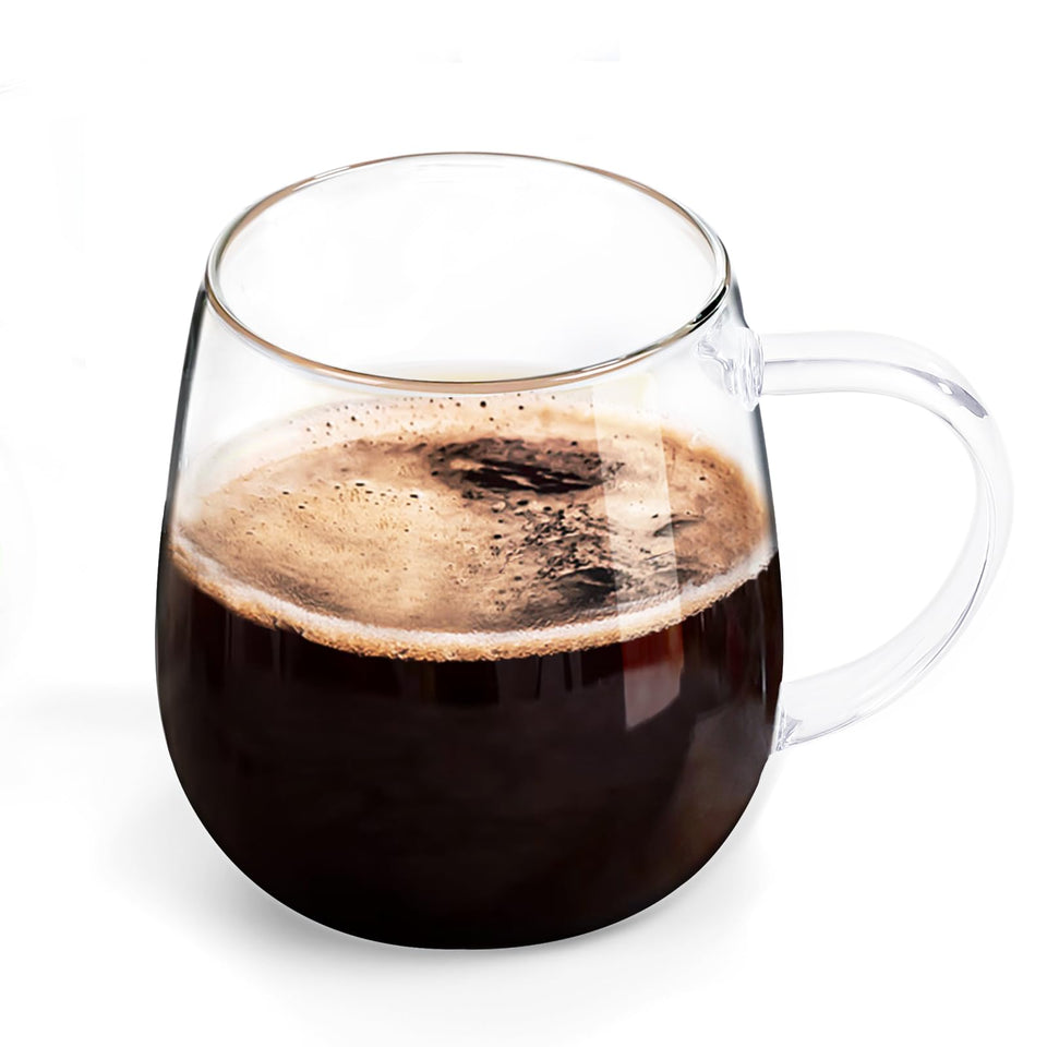 MAQQL clear glass mug with handle side view showing color-differentiated grip for easy identification