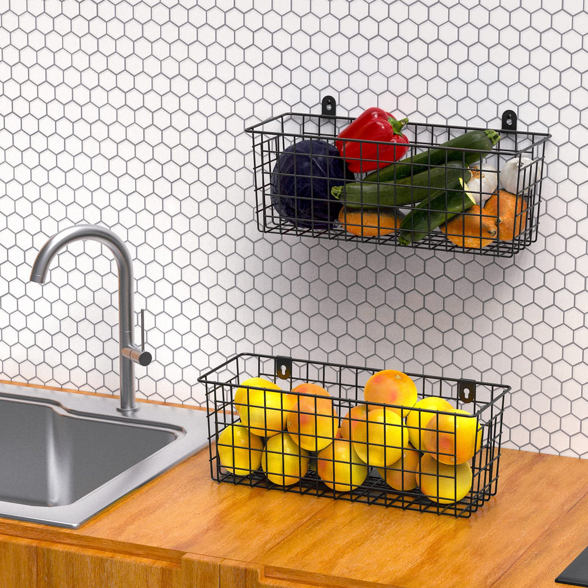 MaraFansie sturdy steel baskets with brown coating provide durable, long-lasting storage.