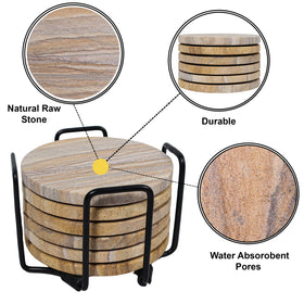 Marbco handcrafted sandstone coaster set highlights artisanal craftsmanship.