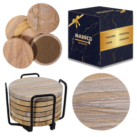 Marbco Sandstone Round Coaster, 4-inch, absorbent surface protection.