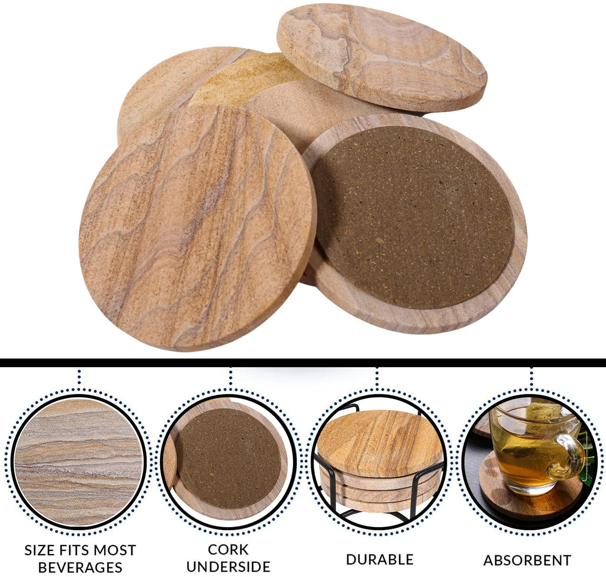Marbco sandstone round coaster is easy to clean and maintain