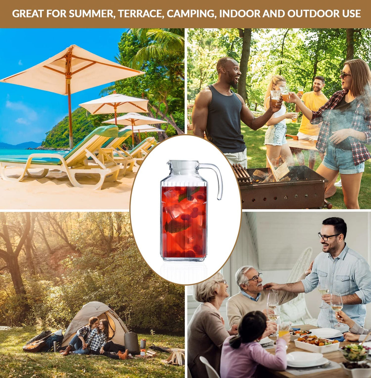 Marbelous fridge-ready pitchers designed for neat, compact storage.