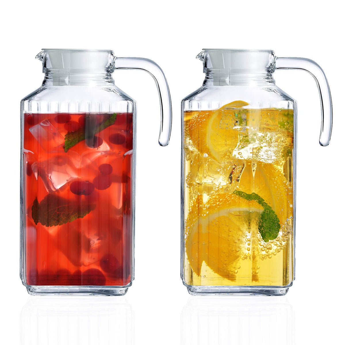 Marbelous 55oz glass pitcher set with ergonomic handles for easy serving.