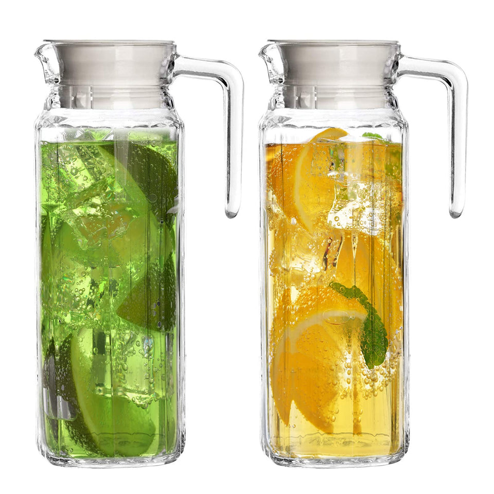 Marbelous glass pitcher with lid set of 2 for elegant serving and easy pouring.