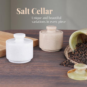 MARBLOUS KRAFTS marble salt cellar compact 3x3 inch footprint fits on counters