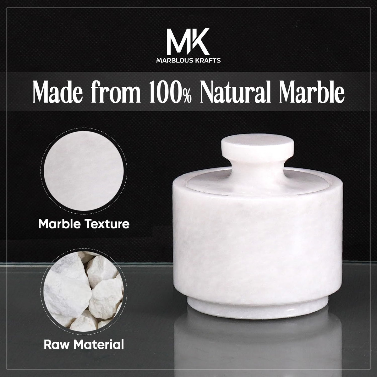 MARBLOUS KRAFTS marble salt cellar used for salt sugar or spices