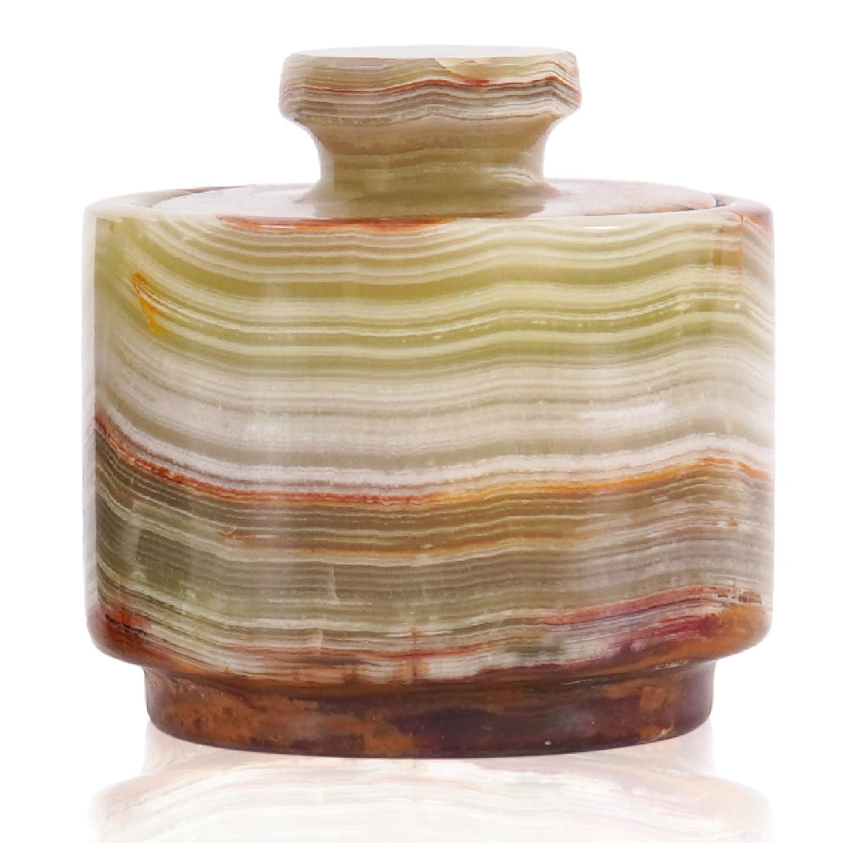 MARBLOUS KRAFTS marble salt cellar with lid on a chic countertop.