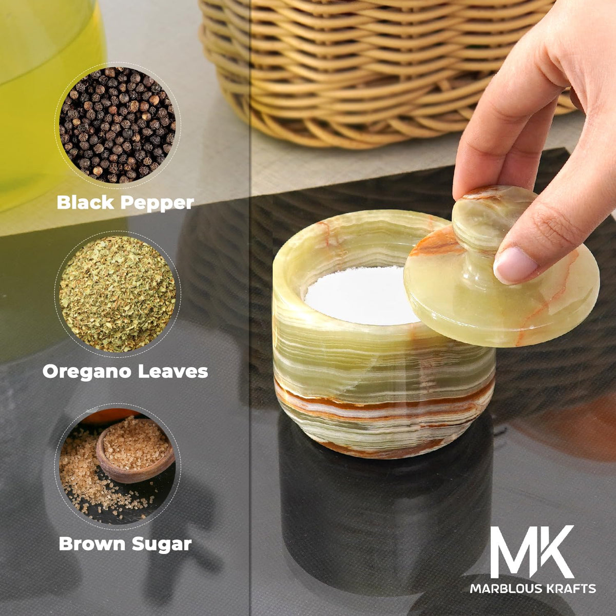 Multi-purpose marble container by MARBLOUS KRAFTS for sugar or spices.