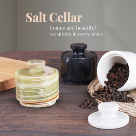 MARBLOUS KRAFTS salt cellar on a kitchen counter ready for seasoning.
