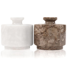 MARBLOUS KRAFTS marble salt cellar with lid on a clean countertop, stylish and practical.