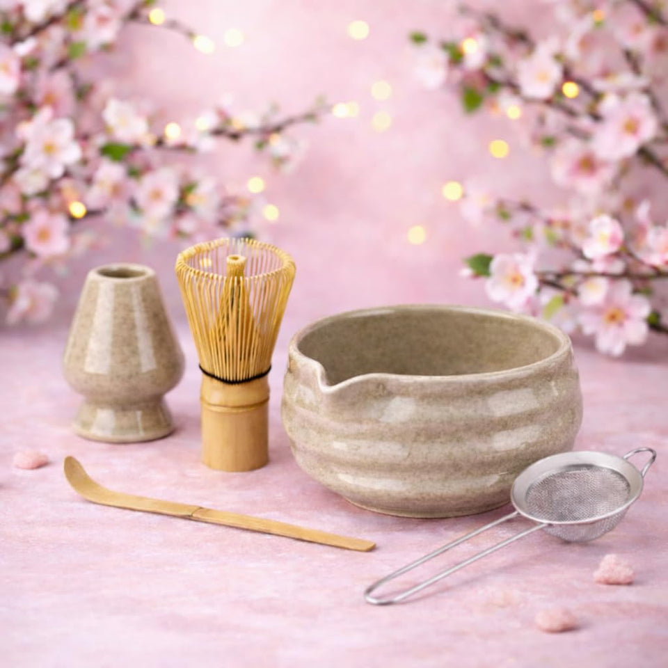 Marce Matcha whisk set with bamboo whisk for silky, lump-free matcha.