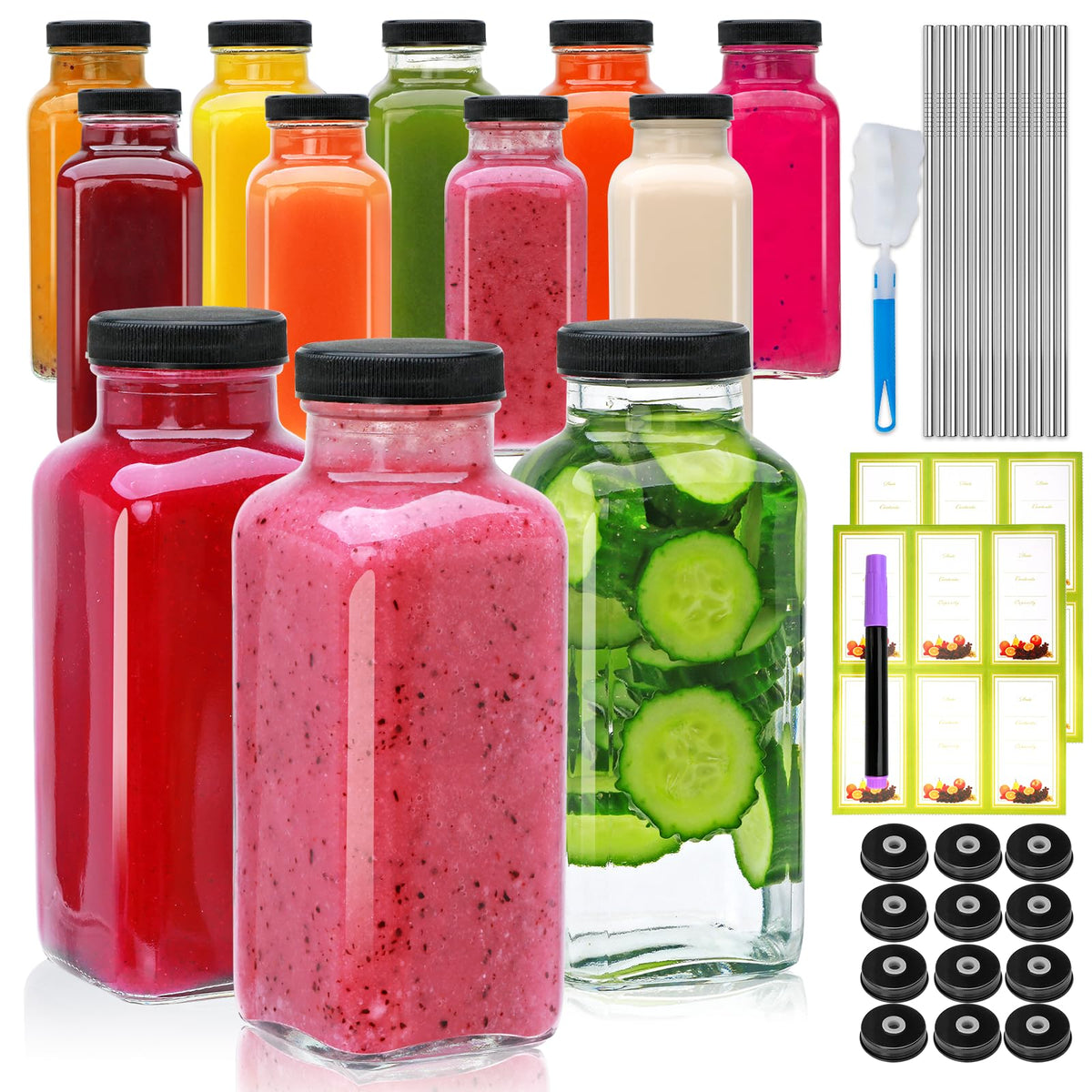 Maredash 12oz glass bottle with lids, perfect for on-the-go hydration.