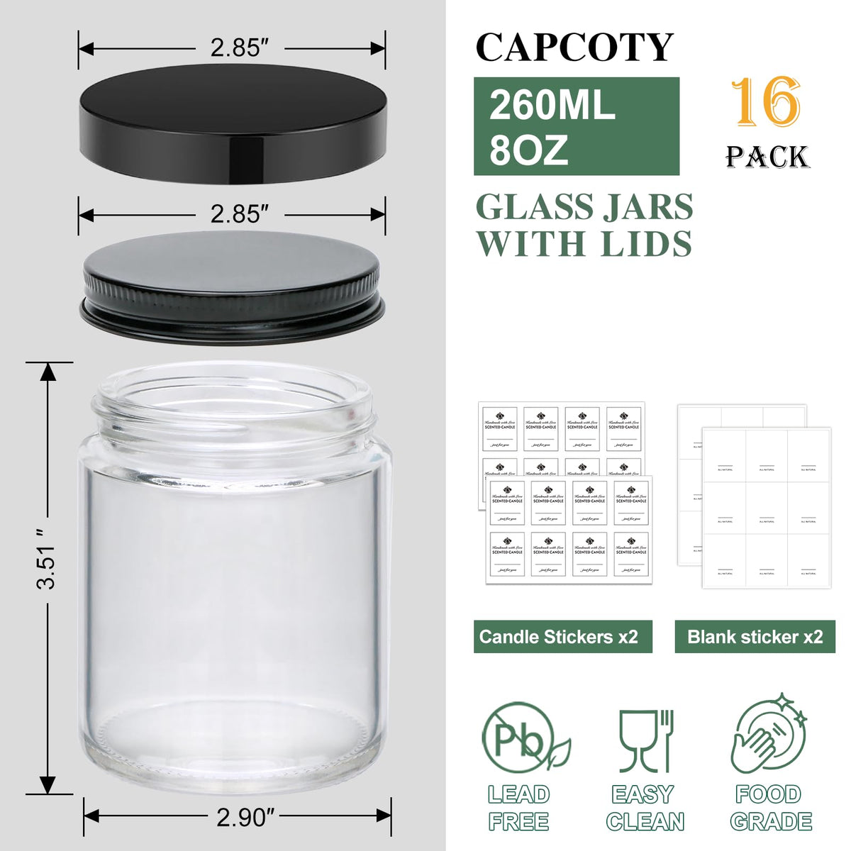 Maredash 8 oz glass jar with black plastic lid for secure storage.